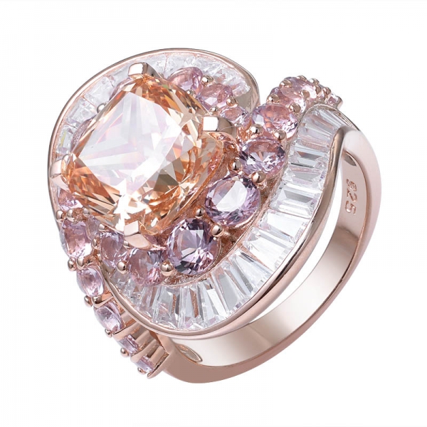 подушка для шампанского CZ 18K обручальное кольцо из розового золота поверх стерлингового серебра 