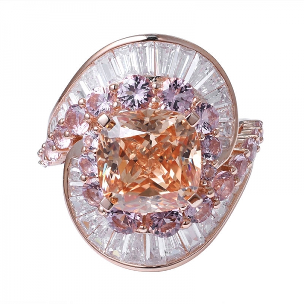 подушка для шампанского CZ 18K обручальное кольцо из розового золота поверх стерлингового серебра 