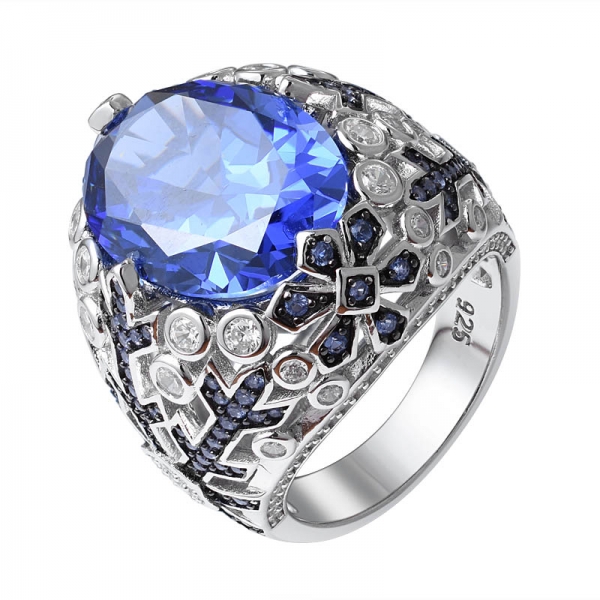 овальная огранка создана синего цвета танзанит обручальное кольцо из стерлингового серебра с покрытием из камня 2 тона 