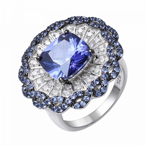 синий Танзанит подушка двухцветный обручальное кольцо из стерлингового серебра с покрытием 
