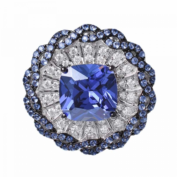 синий Танзанит подушка двухцветный обручальное кольцо из стерлингового серебра с покрытием 