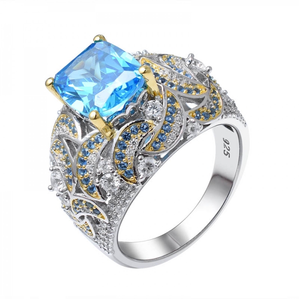 голубой неоновый апатит CZ & Синий Обручальное кольцо из стерлингового серебра с сапфировым покрытием 2 тона 