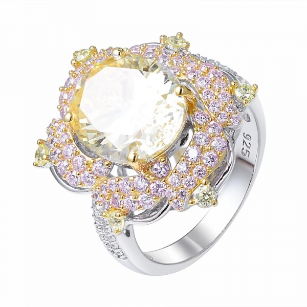 овальной огранки создан желтый бриллиант 2-хцветный обручальное кольцо из стерлингового серебра с покрытием 