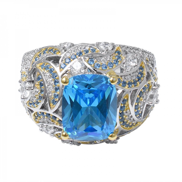 голубой неоновый апатит CZ & Синий Обручальное кольцо из стерлингового серебра с сапфировым покрытием 2 тона 