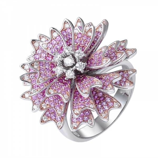 Кольцо с цветком из стерлингового серебра с рубином в 2 тона 