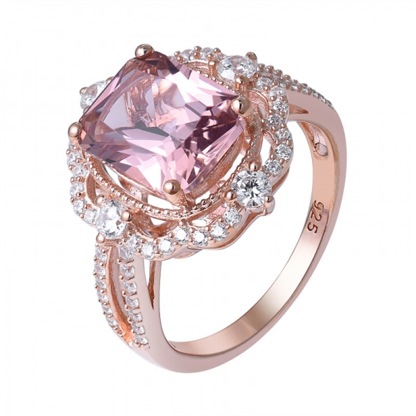 Обручальное кольцо из стерлингового серебра с розовым морганитом и розовым морганитом огранки кушон 