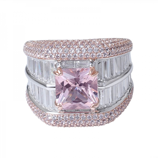 огранка принцессы розовый морганит 182 # Обручальное кольцо из стерлингового серебра с покрытием 2 тона 