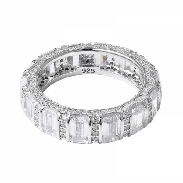 белый кубический цирконий изумруд огранки родий поверх стерлингового серебра кольцо вечности 