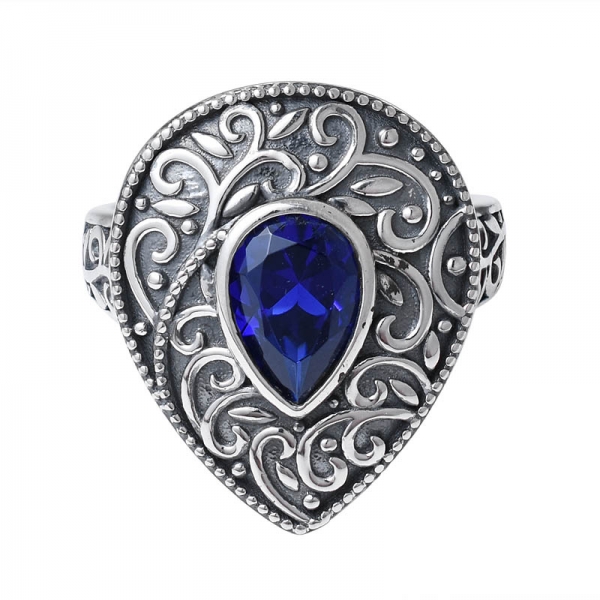 Кольцо из стерлингового серебра ручной работы с черным синим сапфиром в огранке груша в 1 карат 