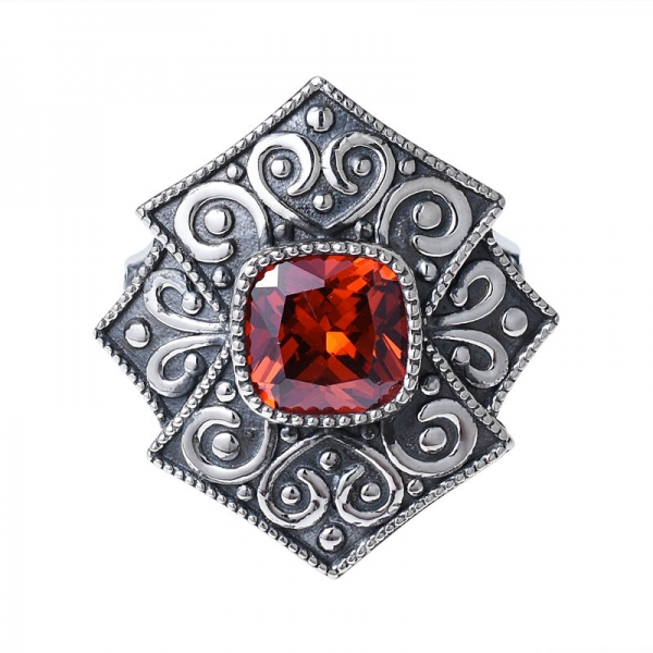 рубиновый драгоценный камень огранки черный ремесленник над кольцом из стерлингового серебра 