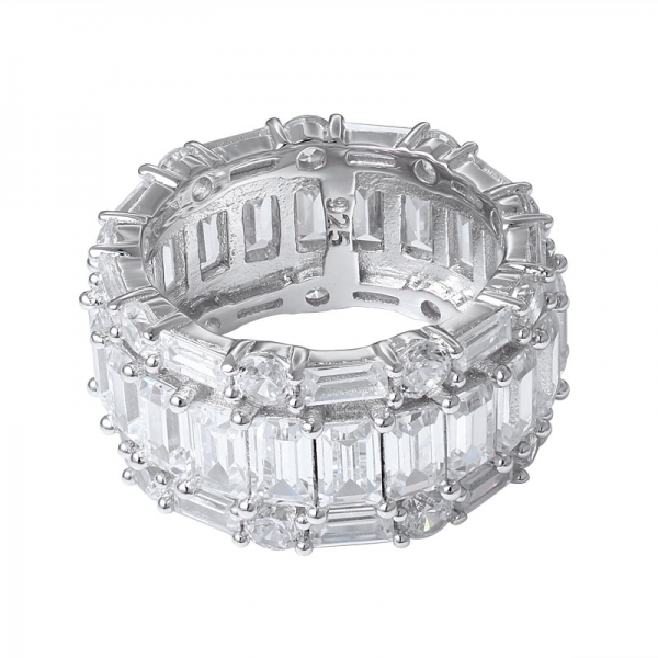 синтетическое сапфировое кольцо с родием огранки багетом поверх стерлингового серебра 3 линии радуги 