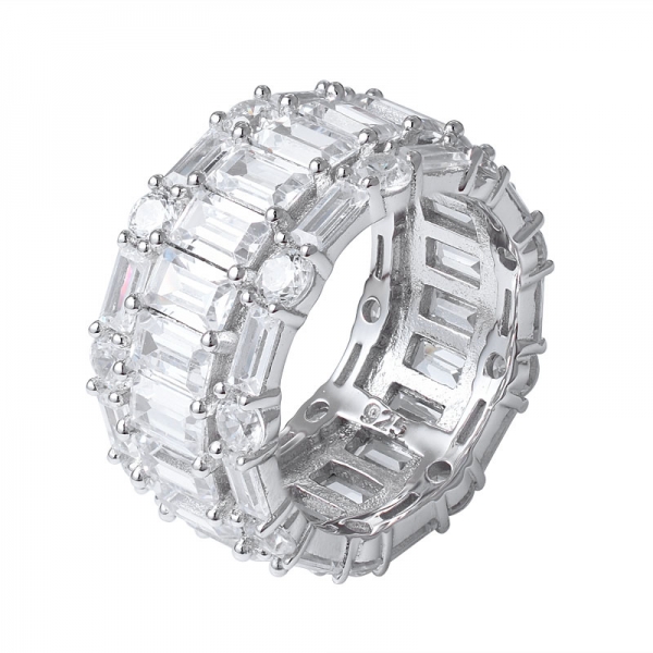 синтетическое сапфировое кольцо с родием огранки багетом поверх стерлингового серебра 3 линии радуги 