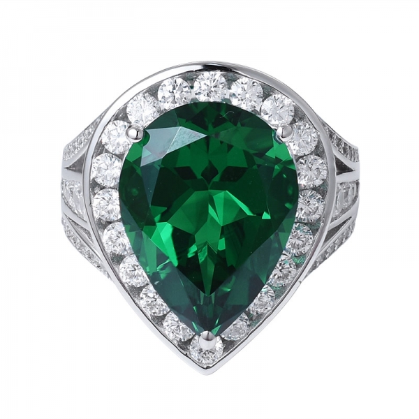 Женское кольцо из стерлингового серебра с зеленым изумрудом и родием огранки груша 