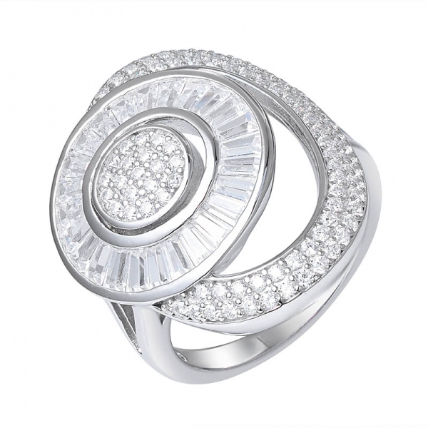 кольцо из белого кубического циркония и родия поверх стерлингового серебра 