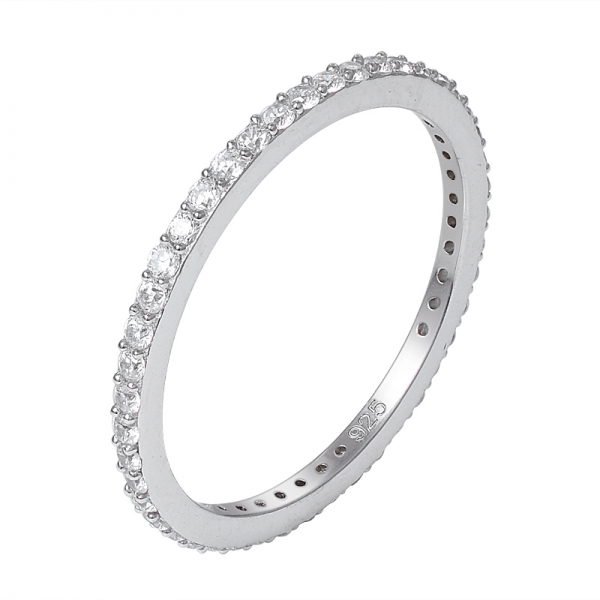  1,3 мм маленький cz камень родий поверх стерлингового серебра кольцо вечности 