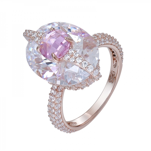 2 камня Розовый и белый кубический цирконий тон розового золота 925 кольцо из стерлингового серебра 