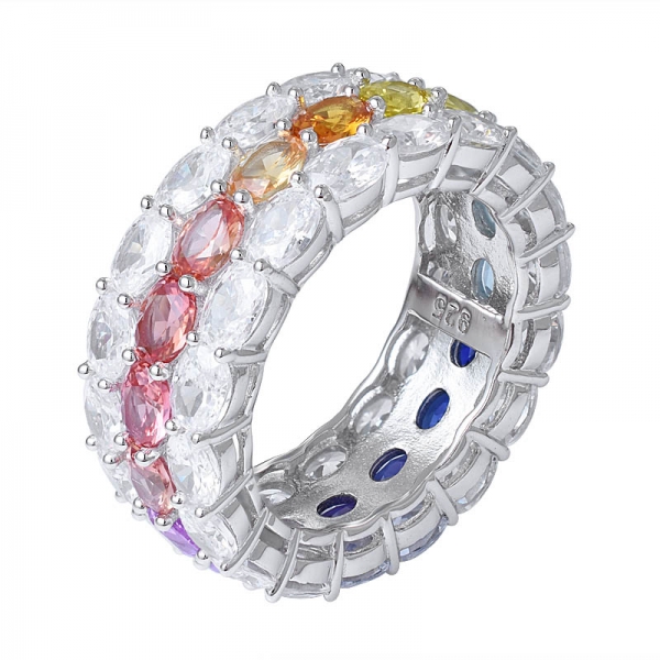 радуга Oavl разноцветное синтетическое кольцо с сапфировым родием поверх кольца вечности 