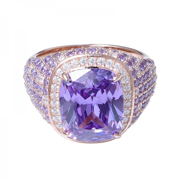 фиолетовый аметист и прозрачный CZ покрытие под розовое золото 925 кольцо из стерлингового серебра 