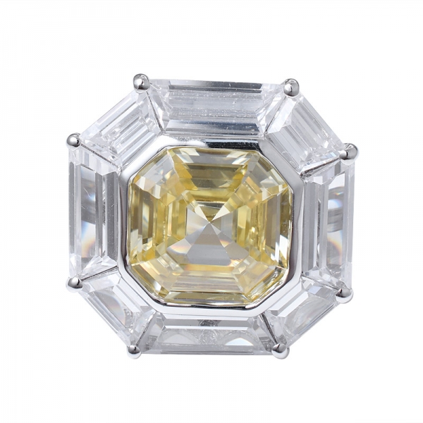  Ашер огранка имитирует желтый бриллиант родий поверх кольца из стерлингового серебра 