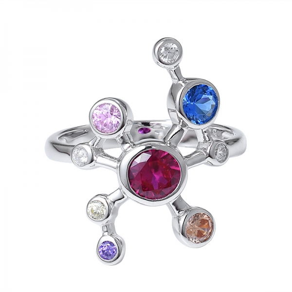 красочные кубический цирконий стерлингового серебра радуга обручальное кольцо набор ювелирных изделий 