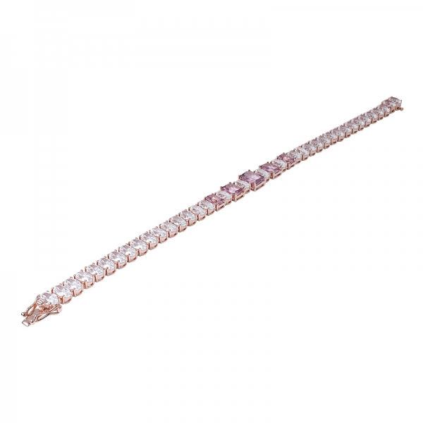 Браслет из стерлингового серебра с розовым морганитом огранки принцессы, имитирующий розовое золото 