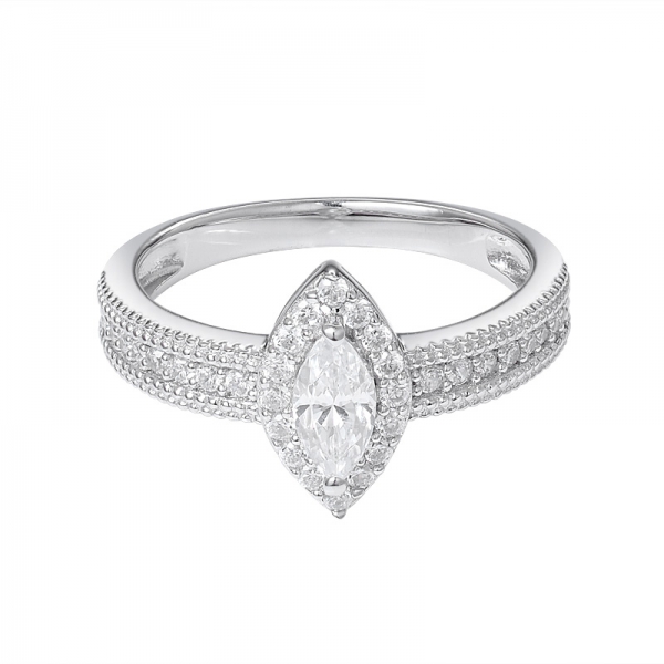 помолвочное кольцо из белого серебра с кубическим цирконием и родием маркиза 
