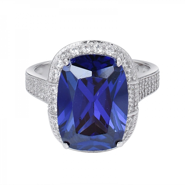 синий Танзанит обручальное кольцо из стерлингового серебра с родием огранки кушон 