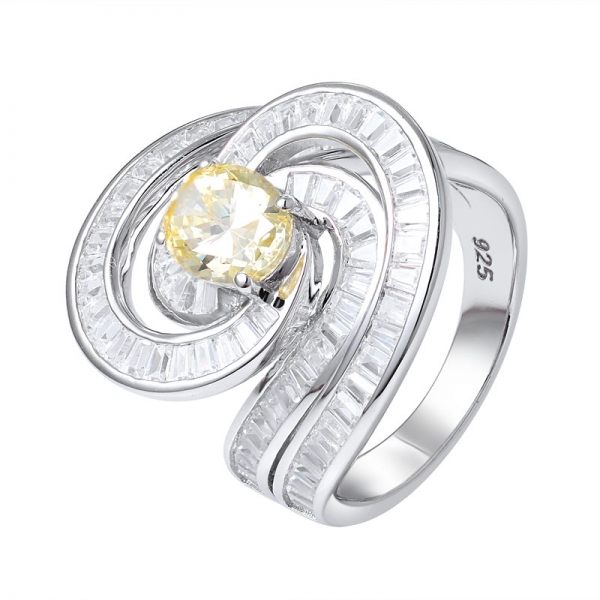  1Ct овальный желтый бриллиант, имитирующий родий, поверх обручального кольца из стерлингового серебра 