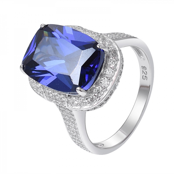 синий Танзанит обручальное кольцо из стерлингового серебра с родием огранки кушон 