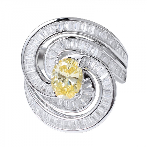  1Ct овальный желтый бриллиант, имитирующий родий, поверх обручального кольца из стерлингового серебра 