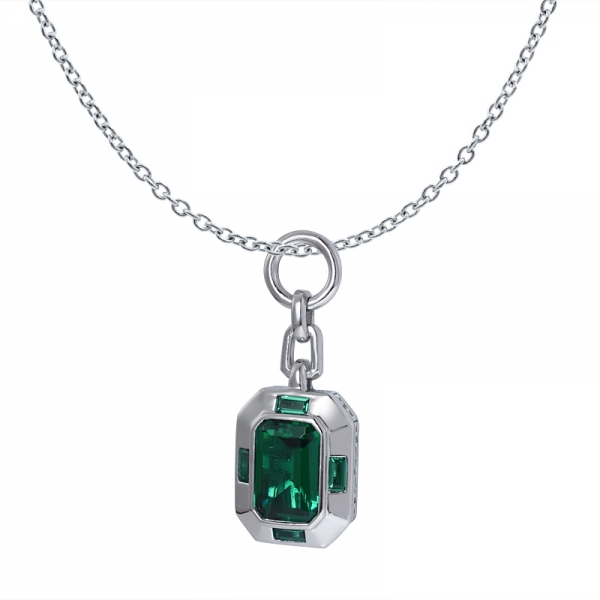 Ожерелье из стерлингового серебра с зеленым изумрудом 4 карата, имитирующим родий 