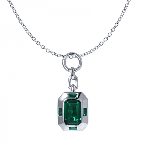 Ожерелье из стерлингового серебра с зеленым изумрудом 4 карата, имитирующим родий 