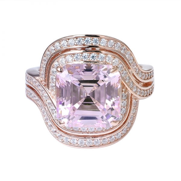  Ашер огранка розовый бриллиант имитация розового золота над 925 обручальное кольцо из стерлингового серебра 