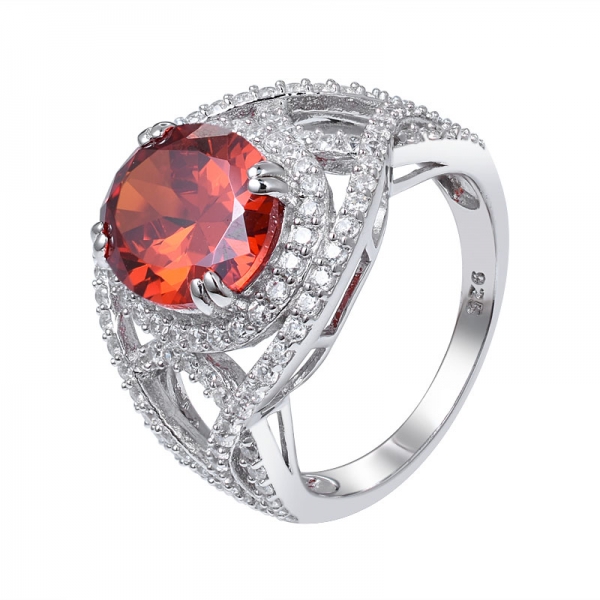 оранжевый CZ белый круглый драгоценный камень кубической формы 925 кольцо из стерлингового серебра 