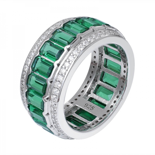 кольцо вечности из стерлингового серебра с зеленым изумрудом из родия 