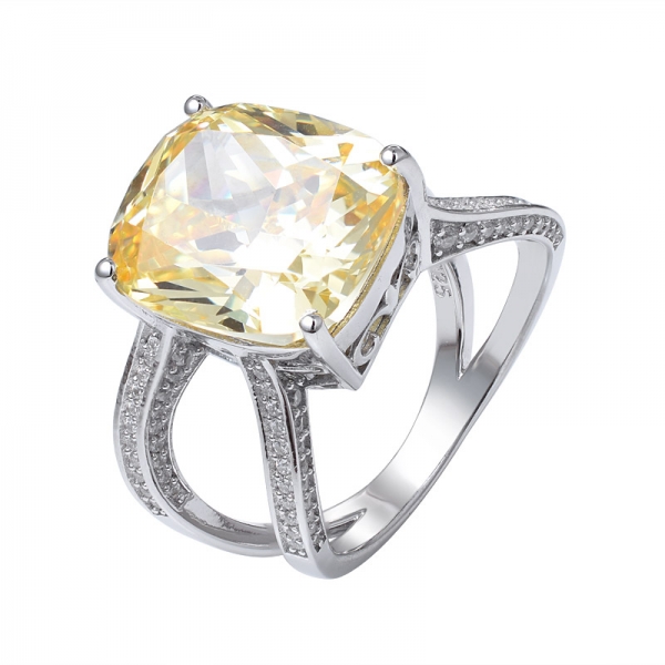 Создан желтый бриллиант огранки кушон 925 обручальное кольцо из стерлингового серебра 
