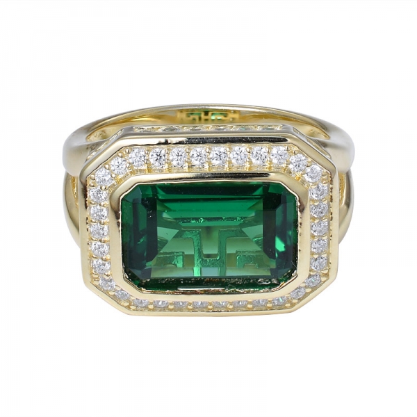 Создан 4-каратный зеленый изумруд 18k обручальное кольцо из желтого золота поверх стерлингового серебра 