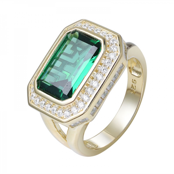 Создан 4-каратный зеленый изумруд 18k обручальное кольцо из желтого золота поверх стерлингового серебра 