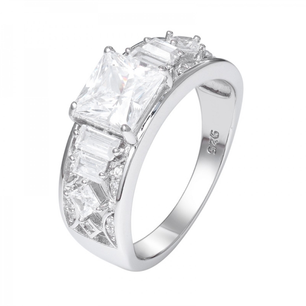  AAAAA белый CZ 1 карат огранки принцессы родием поверх 925 обручальное кольцо из стерлингового серебра 