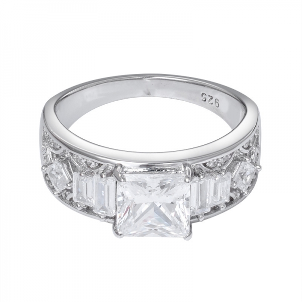  AAAAA белый CZ 1 карат огранки принцессы родием поверх 925 обручальное кольцо из стерлингового серебра 