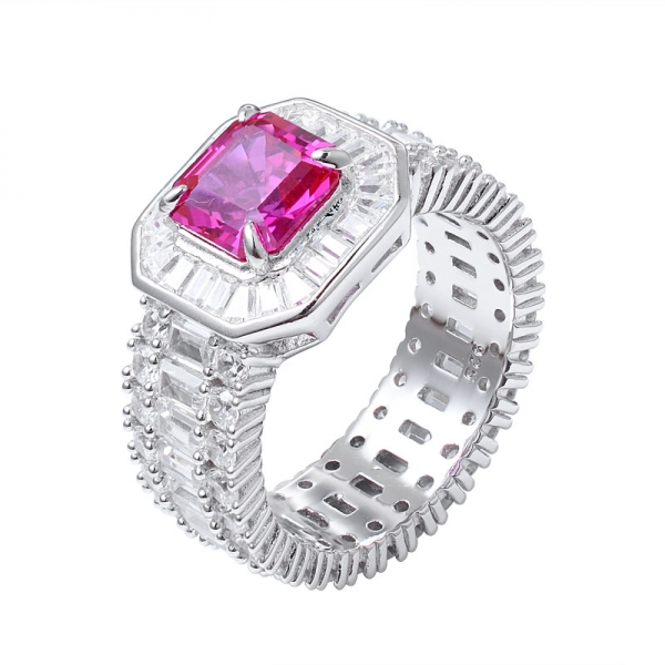 рубин создан Ашер резать родий поверх 925 обручальное кольцо из стерлингового серебра 