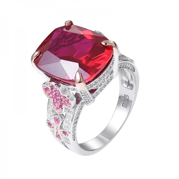 рубиновый кушон двухцветный свыше 925 обручальное кольцо из стерлингового серебра 