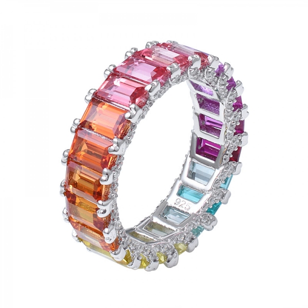 синтетический Сахпир красочный изумруд огранки родий поверх стерлингового серебра радужное кольцо вечности 