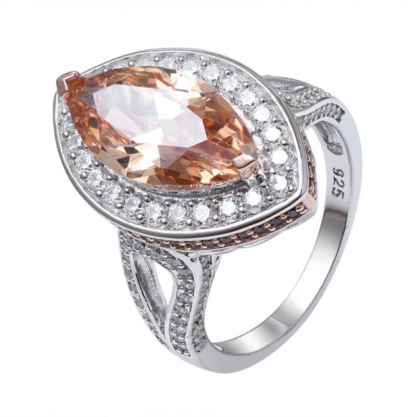  шампанское алмаз CZ огранка маркиза 2-хцветный свыше 925 обручальное кольцо из стерлингового серебра 