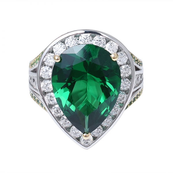  925 зеленый изумруд огранки груша, созданный родием над 925 кольцо из стерлингового серебра 