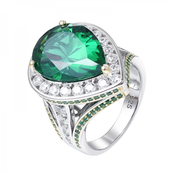  925 зеленый изумруд огранки груша, созданный родием над 925 кольцо из стерлингового серебра 