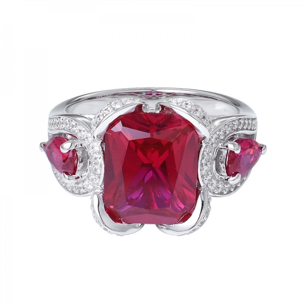 рубин создал огранку родия поверх 925 обручальное кольцо из стерлингового серебра с 3 камнями 