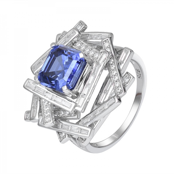 синий Танзанит создан Ашер резать родий поверх 925 кольцо из стерлингового серебра 