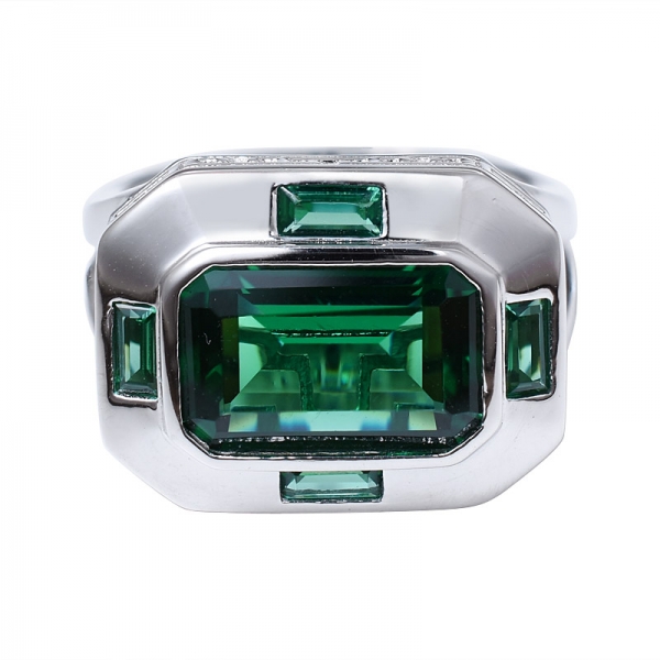 зеленый изумруд создан родием над 925 кольцо из стерлингового серебра 