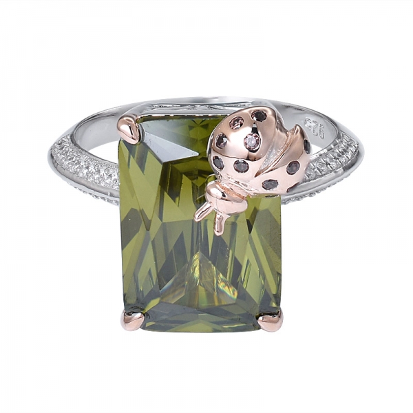 перидот CZ принцесса двухцветный свыше 925 обручальное кольцо из стерлингового серебра 